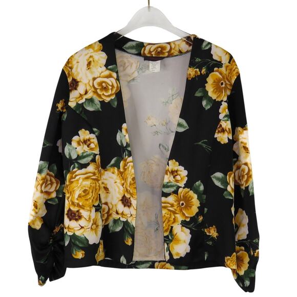 90s Vintage Yellow Floral Blazer by Silhouette NYC Open Front Jacket Medium - Picture 1 of 5